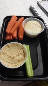 I ate this one before I could get a picture last time. Homemade hummus with carrots, celery and rice crackers.